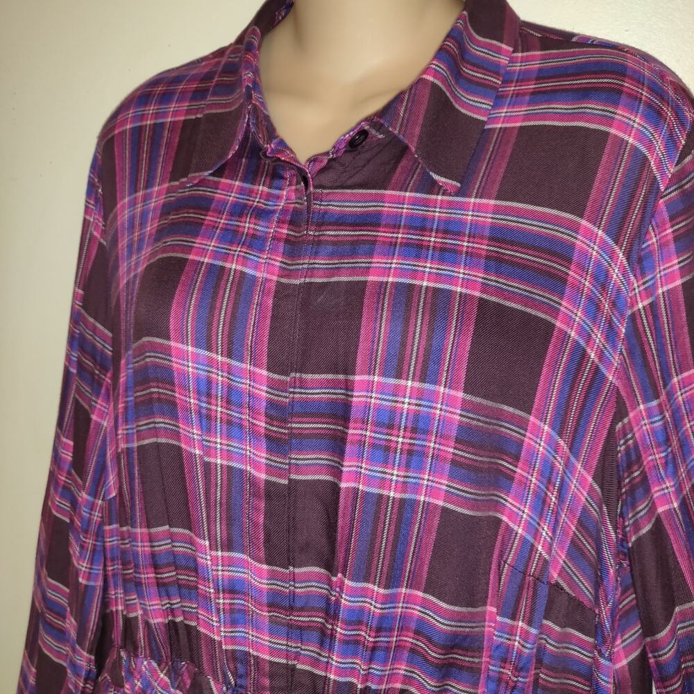 Roamans Plaid Dress PLUS 18W Purple Long Sleeve NEW Preppy Acadamia Teacher NWT - Picture 4 of 16